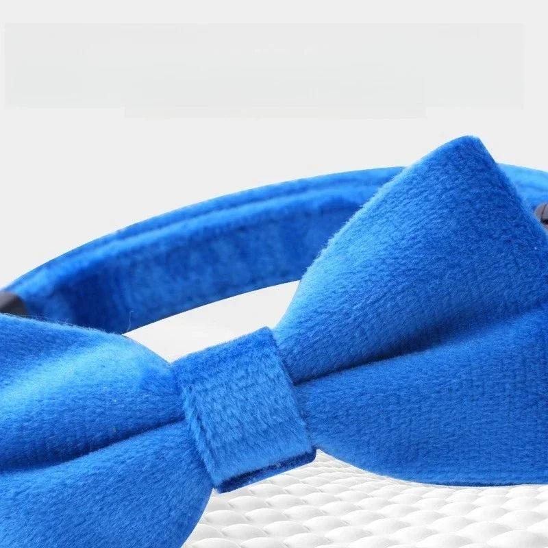 Soft Velvet Bow Tie Cat Collar with Bell Adjustable Safety Buckle Solid Color for Dogs Cats Puppy Chihuahua Pets Accessories