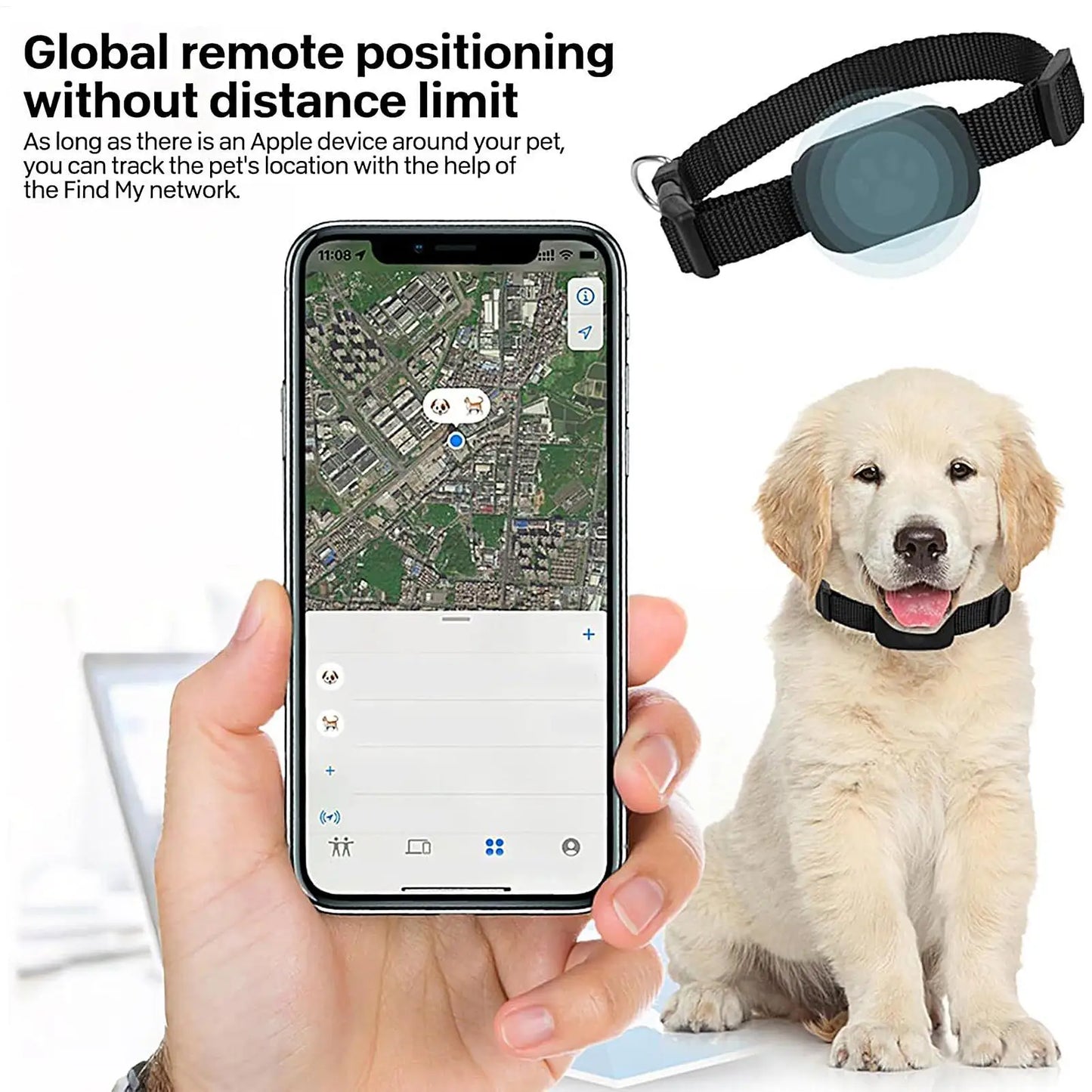 Pet GPS Trackers with Adjustable Collar No Subscription Dog & Cat Locator Long-Lasting Battery Puppy Kitten Locate Supplies