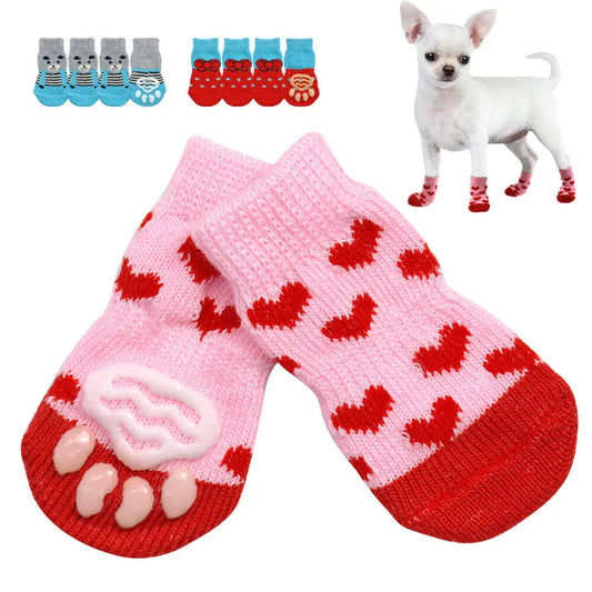 Non-Slip Dog Socks Cute Indoor Boots Socks Knitted Pet Puppy Shoes Paw Print for Small Medium Large Dogs Cat Dog Supplies