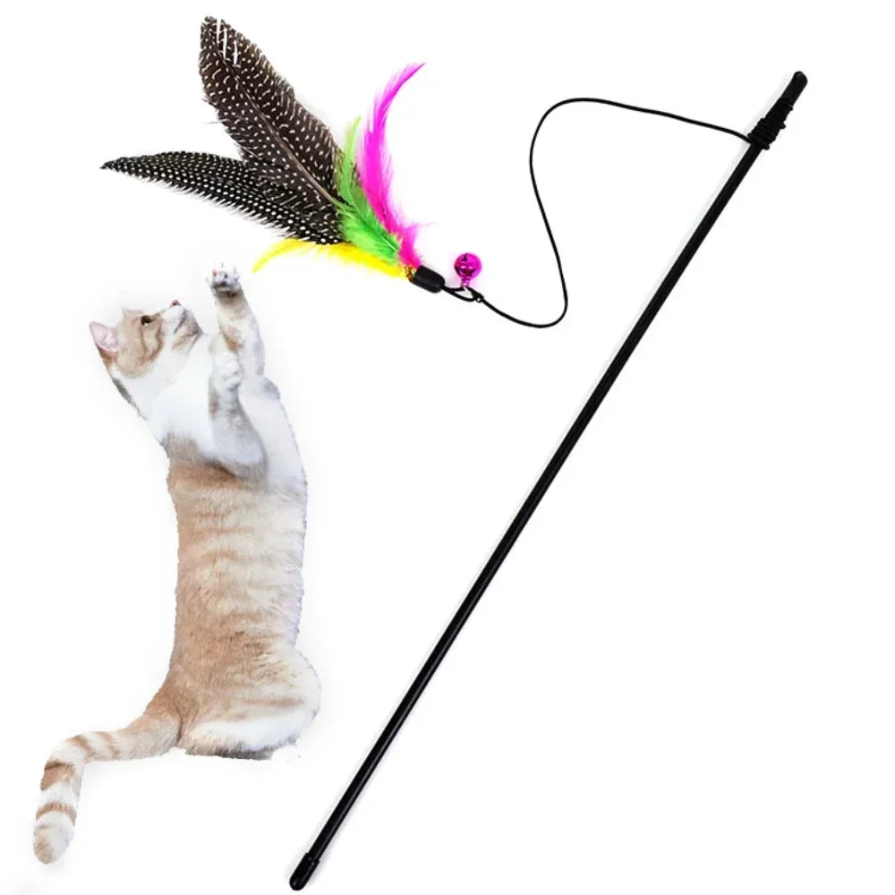 Funny Kitten Toys Cat Teaser Interactive Toy Rod with Bell and Feather Toys for Cats Teaser Interactive Toy Rod Cats Gatos Stick