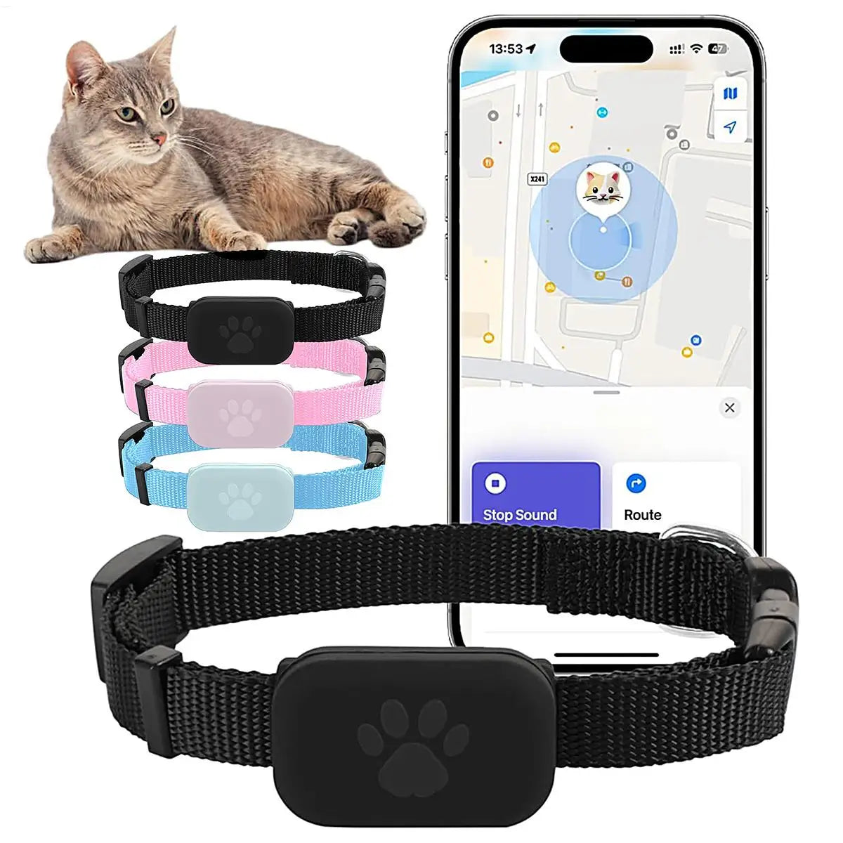 Pet GPS Trackers with Adjustable Collar No Subscription Dog & Cat Locator Long-Lasting Battery Puppy Kitten Locate Supplies
